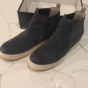 Dolce Vita Black/Dark Gray Suede Ankle Boots with slight lift in heel